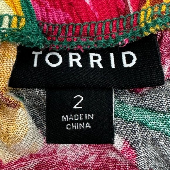 Torrid Fit And Flare Rayon Slub Lace-Up Back Tank Women +2 Green Floral - Picture 6 of 10